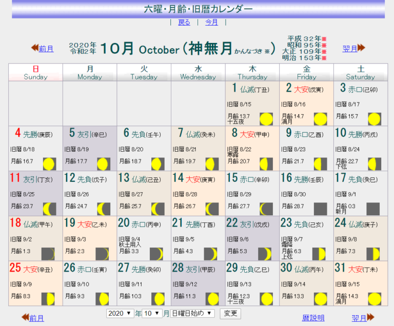 六曜月齢旧暦, 月齢六曜カレンダー – BETE